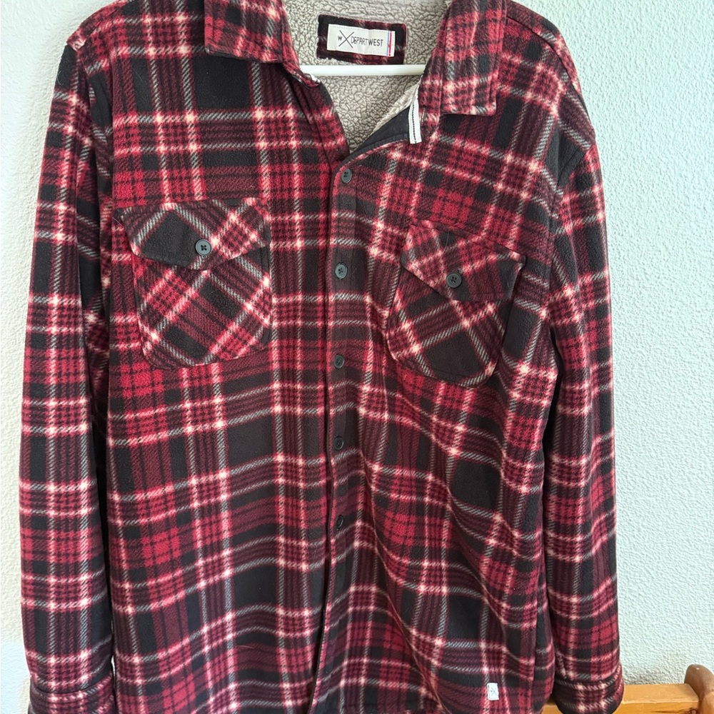 Red and Black Casual Button Down Shirt with Buffalo Plaid